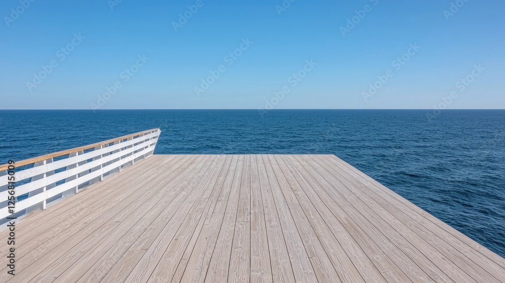 Empty wooden pier over the ocean on a clear day. Use Stock photo Empty wooden pier over the ocean on a clear day. Use Stock photo