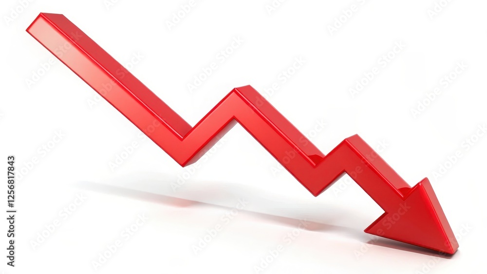 Red Decreasing Arrow on White Background Red Decreasing Arrow on White Background