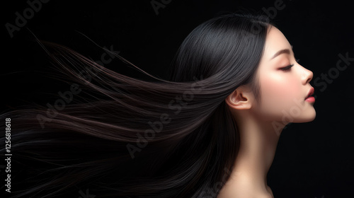 艶やかな黒髪の美しい日本人女性