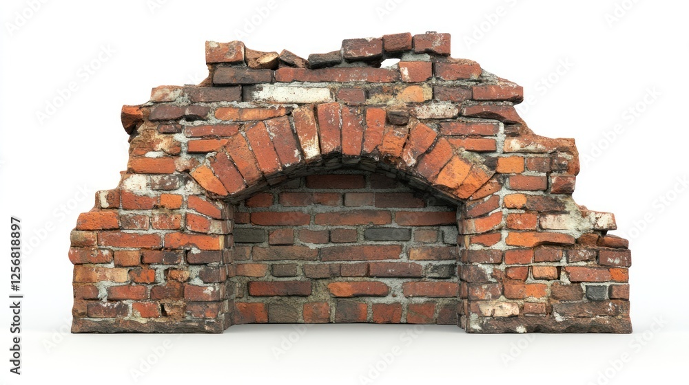 Fototapeta premium Weathered brick archway with crumbling structure in focus