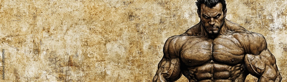 Fototapeta premium Muscular man, intense pose, stone background, fitness, bodybuilding