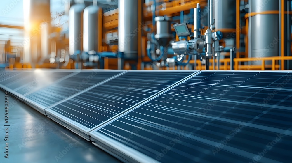 Revolutionary Technology: Automated Solar Panel Production in a Modern Industrial Setting. Peak Energy, Demand, Technology Concept Revolutionary Technology: Automated Solar Panel Production in a Modern Industrial Setting. Peak Energy, Demand, Technology Concept