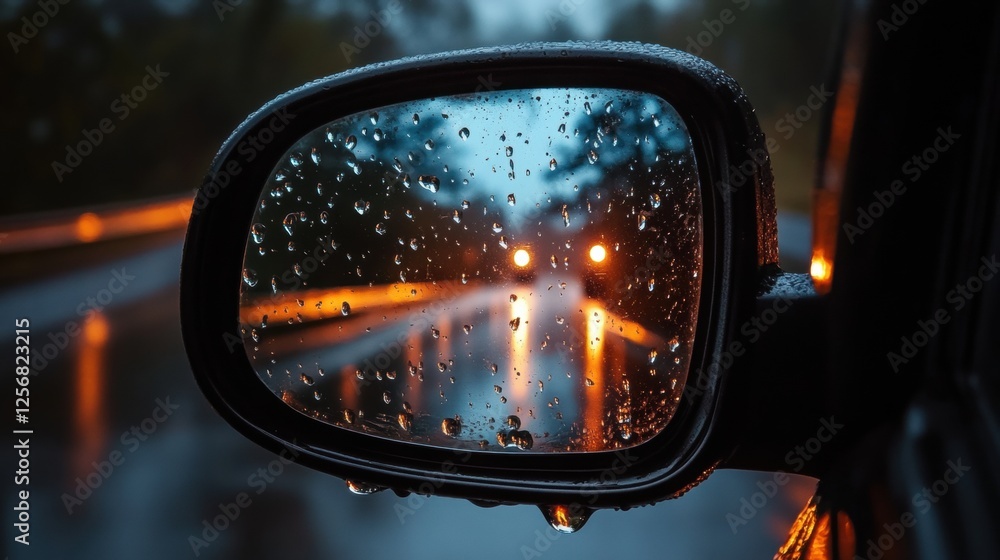 Rainy Evening Drive with Reflections in Side Mirror Rainy Evening Drive with Reflections in Side Mirror