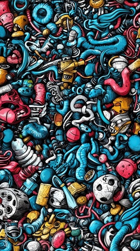 Wallpaper Mural Colorful doodle art background; abstract design; vibrant texture; playful illustration; website backdrop Torontodigital.ca