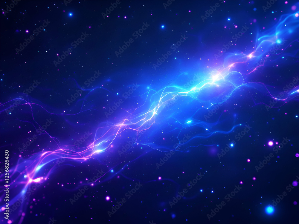 Obraz premium Electric Blue Light Wave background: A dynamic wave of vivid blue and purple electric energy flowing seamlessly across a starry cosmic background.
