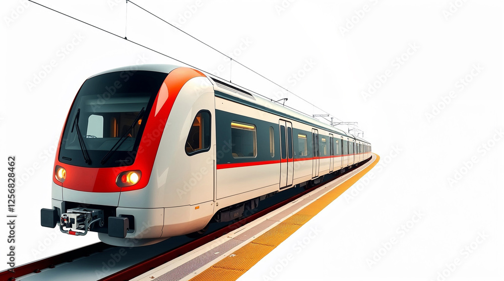 Fototapeta premium Modern high-speed passenger express train moving on railway