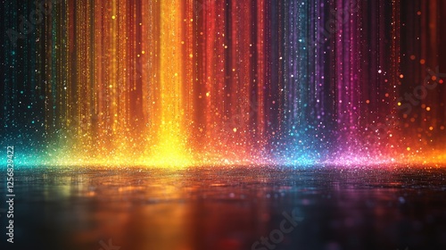 Vibrant abstract background with colorful light streaks reflecting on a wet surface
