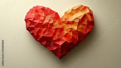Wallpaper Mural A vibrant, origami-style heart sculpture in shades of red and orange against a neutral background Torontodigital.ca