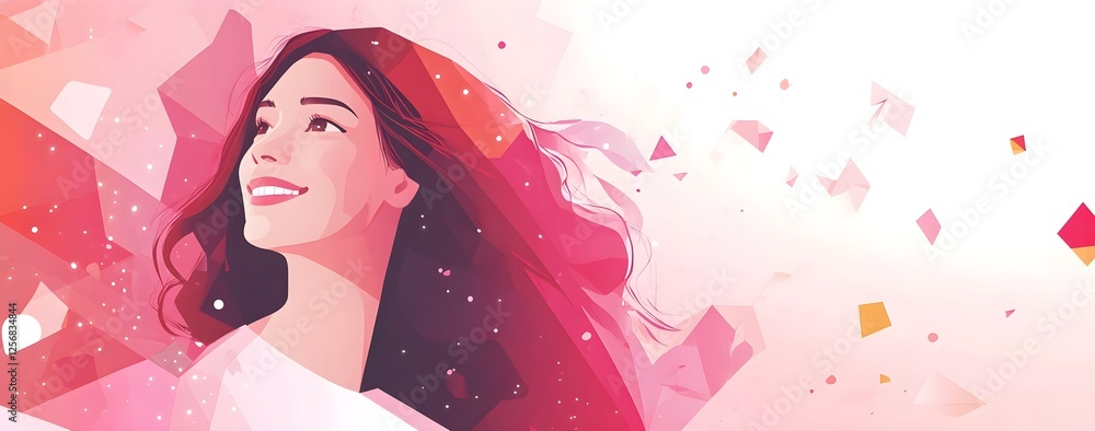 vector abstract happy woman in pink for a women's day. copy space with pink background vector abstract happy woman in pink for a women's day. copy space with pink background