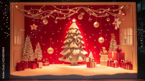 Enchanting Christmas Window Display with Sparkling Decor