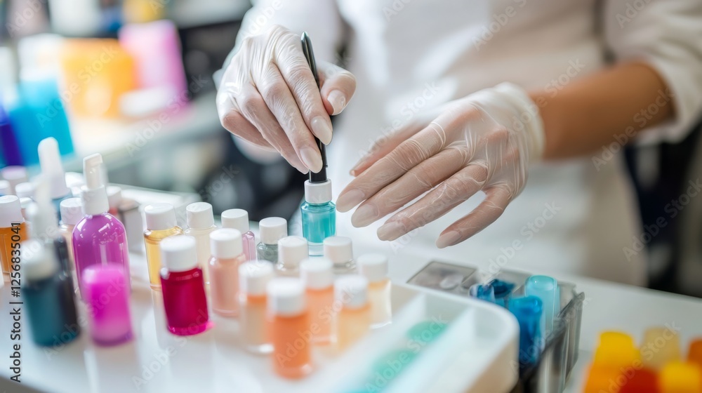 Fototapeta premium Cosmetic Products Preparation in a Laboratory Setting