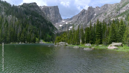 Summer at Dream Lake - A time-lapse video of Summer clouds flying over Dream Lake, with rugged Hallett Peak and Flattop Mountain towering at shore. Rocky Mountain National Park, Colorado, USA.