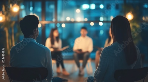 Wallpaper Mural Group discussion in a cozy, dimly lit room with plants Torontodigital.ca