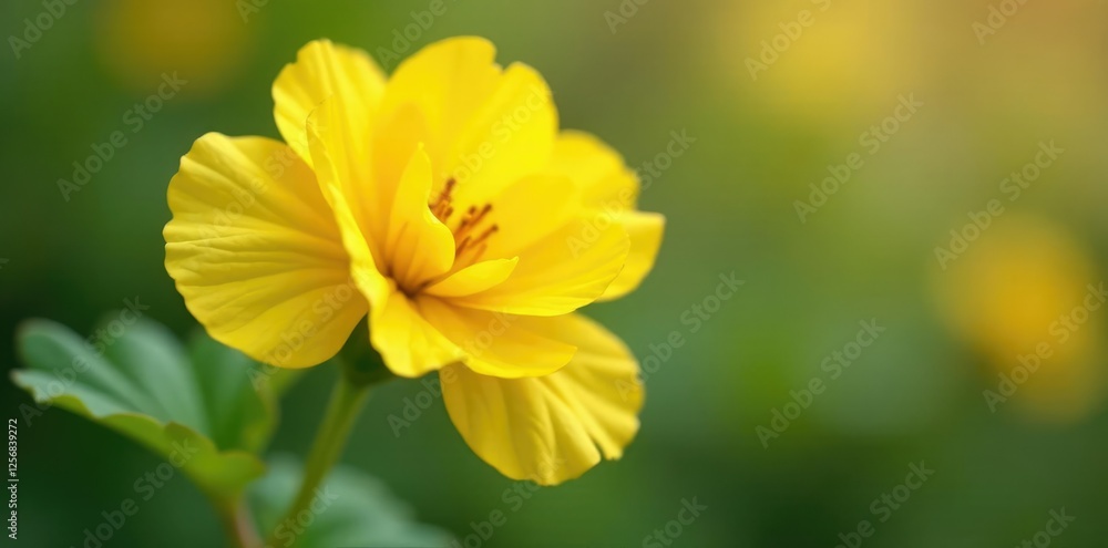 Fototapeta premium Soft yellow petals unfolding on a blooming Geranium plant, spring, colors, petals