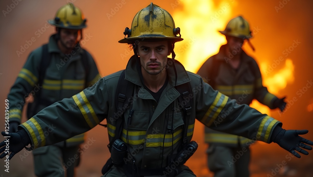 Firefighters provide assistance and relief after a fire. Firefighters provide assistance and relief after a fire.