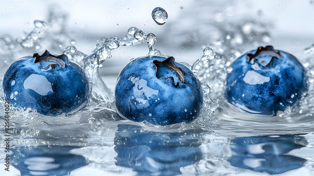 Blueberries splashing water, fresh fruit Blueberries splashing water, fresh fruit