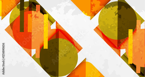 Squares, circles and triangles and grainy noisy texture. Vector Illustration For Wallpaper, Banner, Background, Card, Book Illustration, landing page