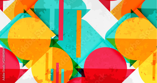 Squares, circles and triangles and grainy noisy texture. Vector Illustration For Wallpaper, Banner, Background, Card, Book Illustration, landing page
