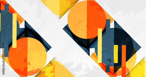 Squares, circles and triangles and grainy noisy texture. Vector Illustration For Wallpaper, Banner, Background, Card, Book Illustration, landing page
