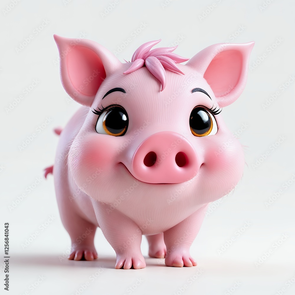 Charming Piglet in a Plastic Shiny Pastel Style Background A Pink Cute Pig with a Charming Smile Against White Backdrop with a White Background Charming Piglet in a Plastic Shiny Pastel Style Background A Pink Cute Pig with a Charming Smile Against White Backdrop with a White Background