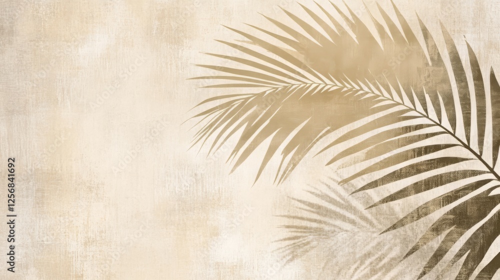 Fototapeta premium Elegant Gold Palm Leaves on Beige Background