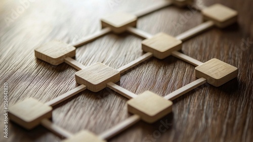 Wooden Network Interconnection: Abstract Representation of  Digital Connectivity, System Architecture, and Data Flow