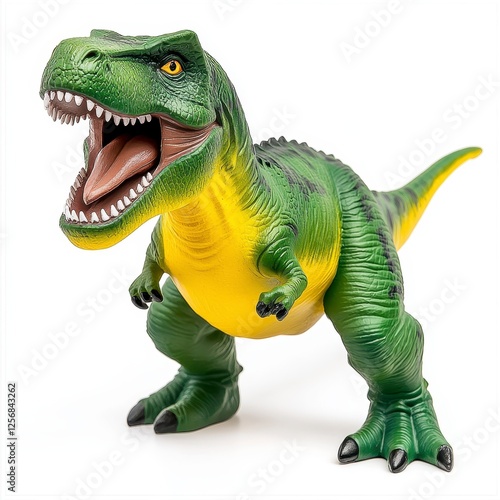 Colorful Tyrannosaurus Rex Toy Figure on White Background