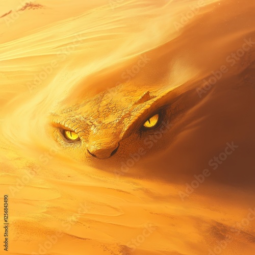 Majestic sand dragon emerges from a vast desert landscape photo