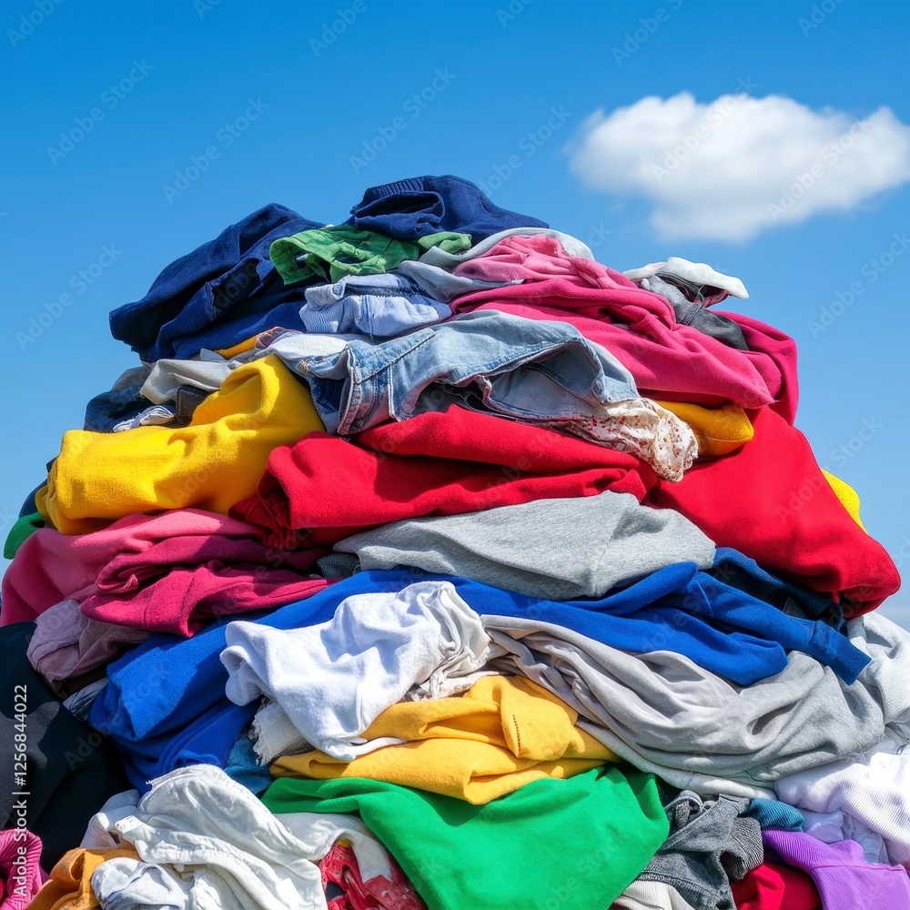 Pile of Colorful Clothes on a Sunny Day Against a Blue Sky Pile of Colorful Clothes on a Sunny Day Against a Blue Sky