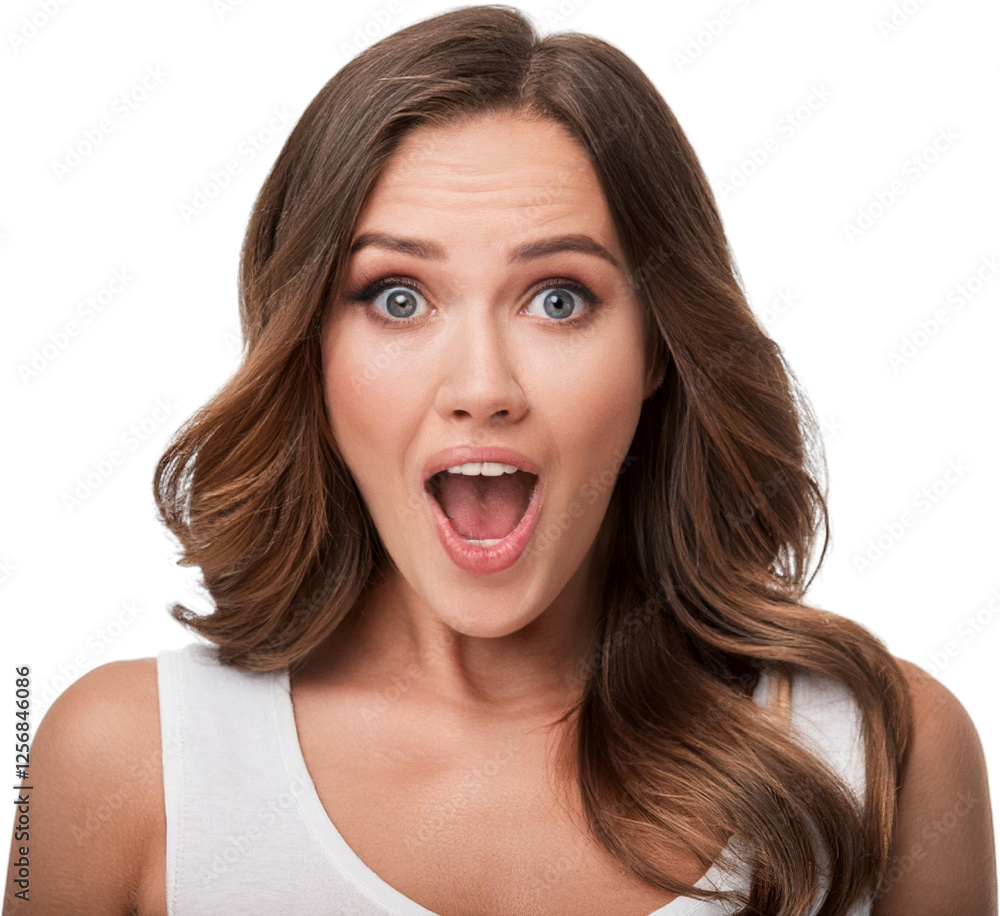 Astonished Woman Shocked Expression Surprised Female Portrait Open Mouth Closeup Astonished Woman Shocked Expression Surprised Female Portrait Open Mouth Closeup