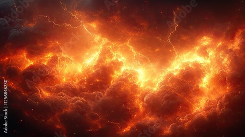 Wallpaper Mural Dramatic cosmic scene showcasing fiery clouds illuminated by lightning in a vast universe Torontodigital.ca