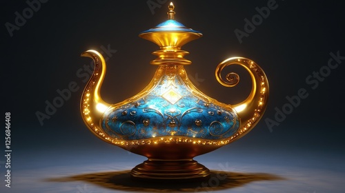 Ornate Golden And Blue Genie Lamp Decor
