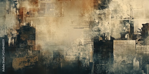 Wallpaper Mural Abstract textured background featuring vintage newspapers and dark accents Torontodigital.ca
