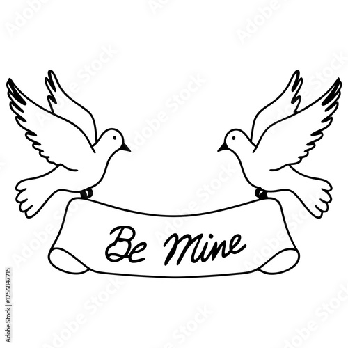 Vector illustrations of flying doves with a banner