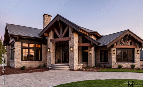 Obraz na płótnie Rustic stone and timber house exterior: architectural design and real estate photography architecture photographyarchitecture city building urban design exterior background tourism w salonie