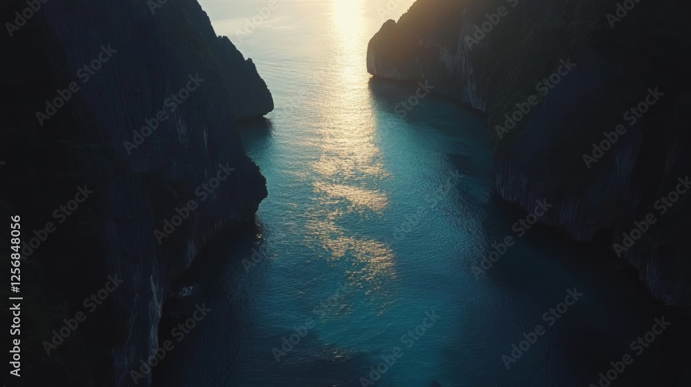 Obraz premium Serene Sunset Bay: Dramatic Coastal View