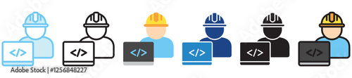 Engineer multi-style icon, outline, flat, glyph, dual tone, line color. use for UI, UX, app and web development, digital or print. for digital industry, education, technology.