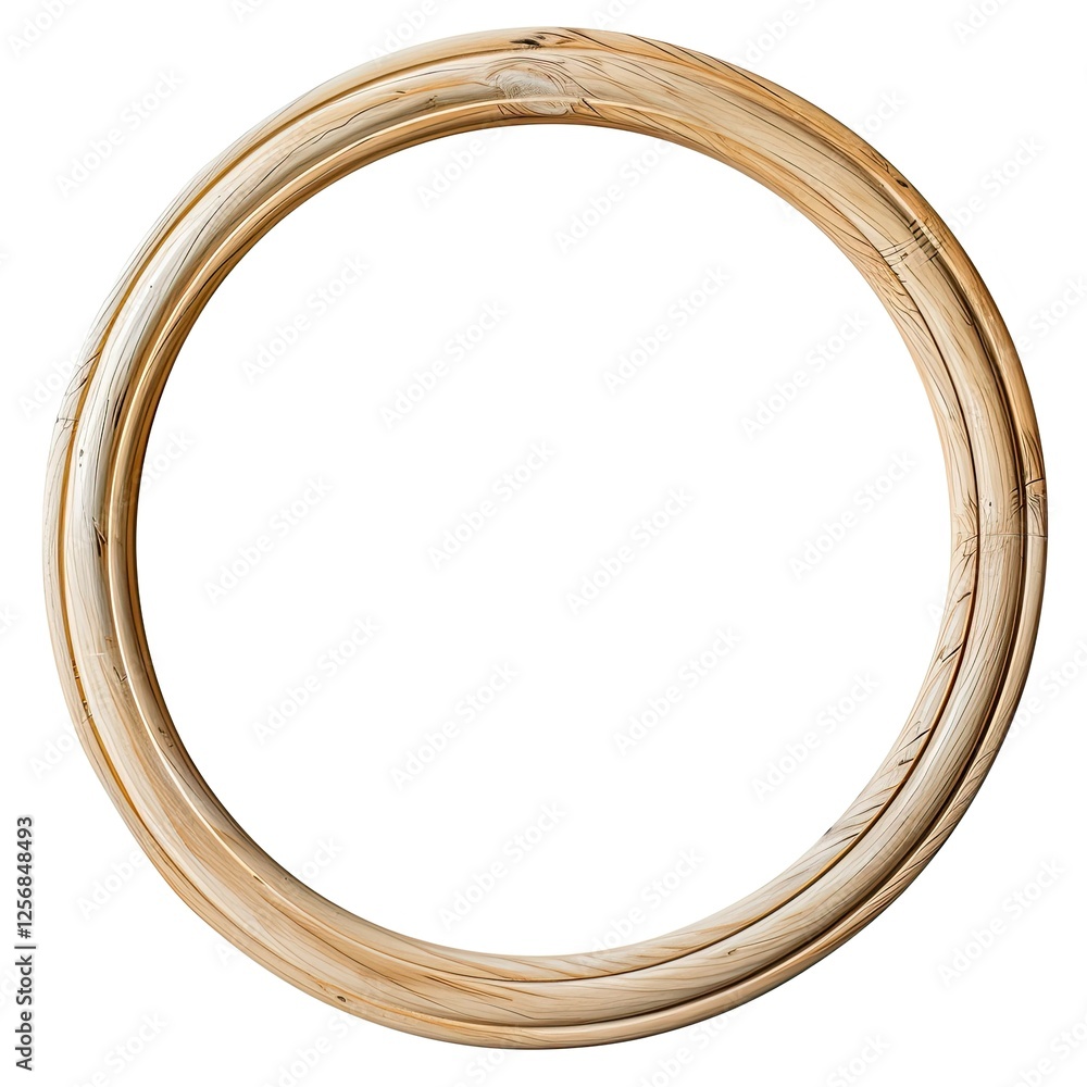 A circular wooden frame showcasing a simple, natural design. isolated on white background A circular wooden frame showcasing a simple, natural design. isolated on white background