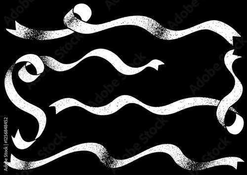 ガーリーなリボンフレームセット。黒背景に白リボン。