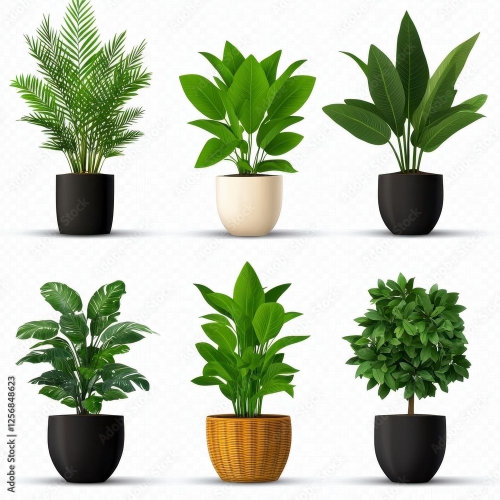 Fototapeta premium Diverse Indoor Plants in Stylish Pots for Contemporary Decor