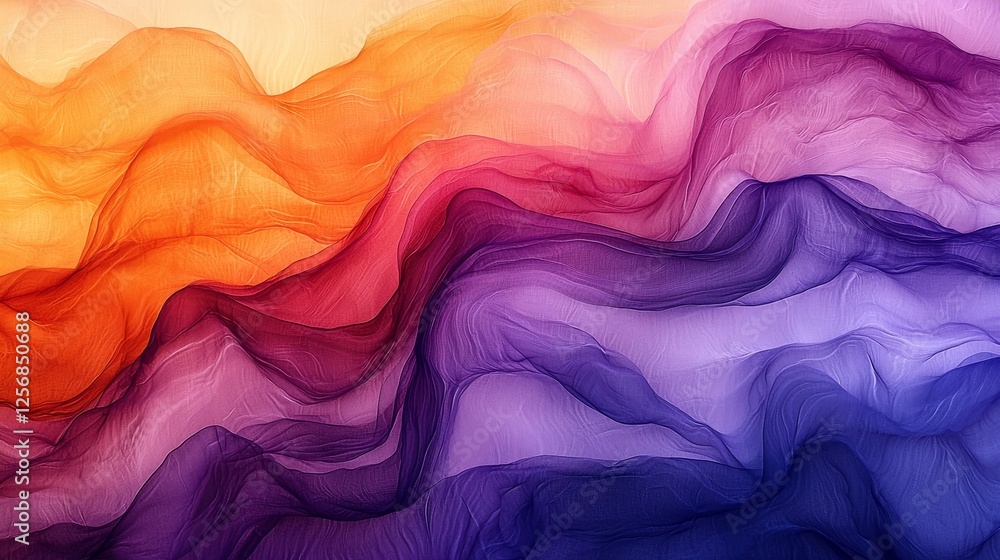 Obraz premium A vibrant, flowing abstract design featuring waves of orange, purple, and pink hues, creating a sense of depth and movement.