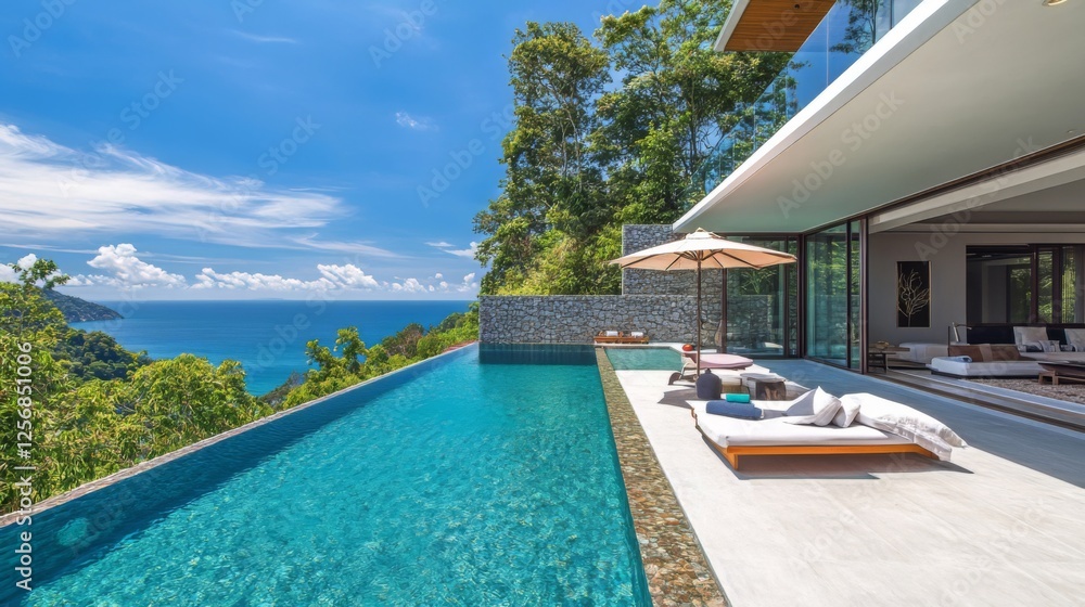 Fototapeta premium Luxury Oceanfront Villa with Infinity Pool - Stunning Tropical Retreat