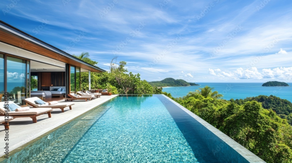 Fototapeta premium Breathtaking Oceanfront Villa with Infinity Pool - Modern Architectural Design