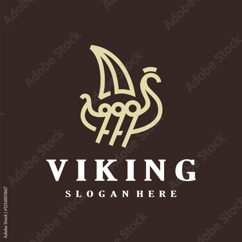 viking ship simple line art logo design vector template illustration