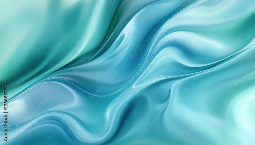 Fototapeta premium Smooth Blue and Teal Fluid Waves Creating a Calm and Serene Abstract Background Design