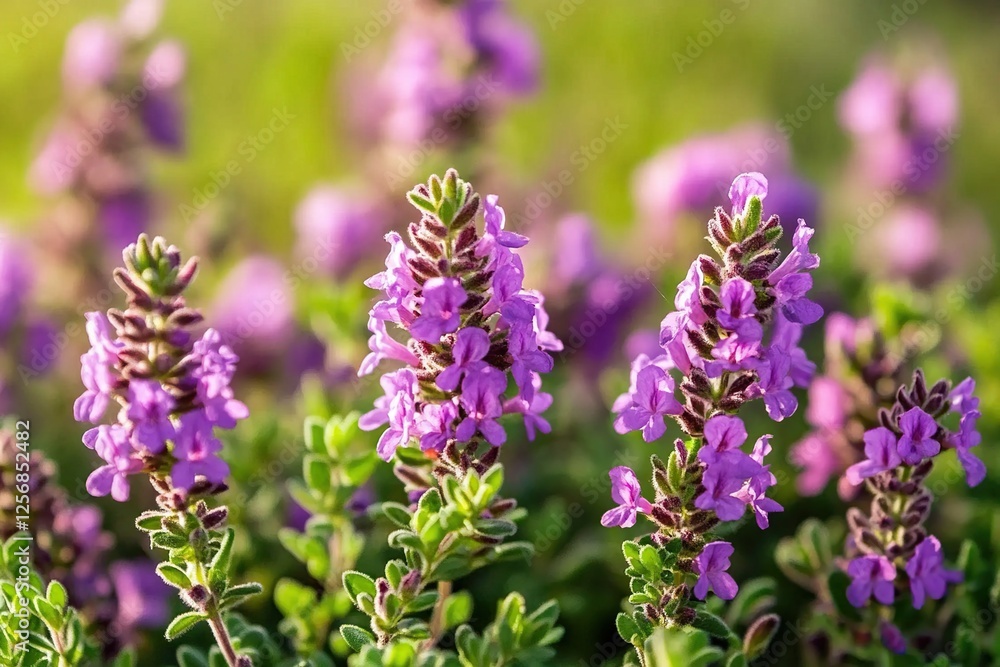 Purple Flowers Blooming Vibrantly in the Garden Sunlight, Showcasing Delicate Petals and Lush Green Foliage, A Symbol of Nature's Beauty Purple Flowers Blooming Vibrantly in the Garden Sunlight, Showcasing Delicate Petals and Lush Green Foliage, A Symbol of Nature's Beauty