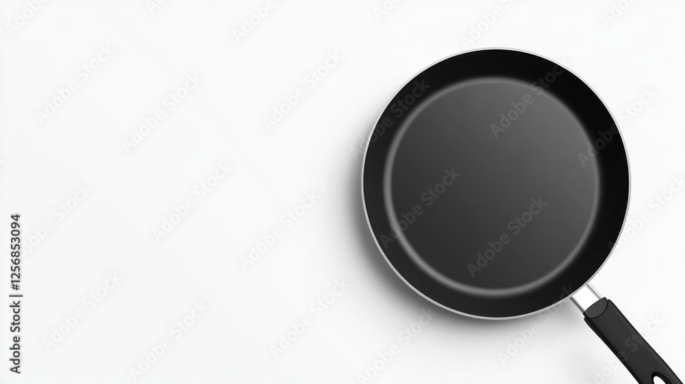 Empty frying pan on white background, cooking concept Empty frying pan on white background, cooking concept