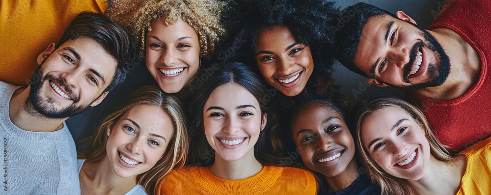 Diverse group of people lying down smiling at camera Diverse group of people lying down smiling at camera