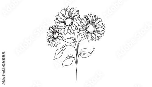 Continuous one single minimal line drawing sunflower 