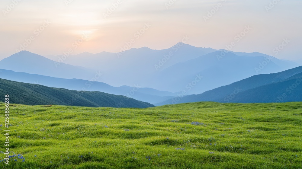 Fototapeta premium Breathtaking Mountain Landscape at Dusk with Lush Greenery